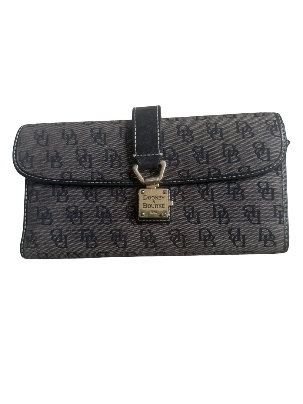 Dooney & Bourke Navy and Gray Monogram Satchel with Gold Plaque